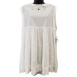 Free People Babydoll Tie-Back Blouse Top Women's‎ MEDIUM Ivory Eylet Embroidered